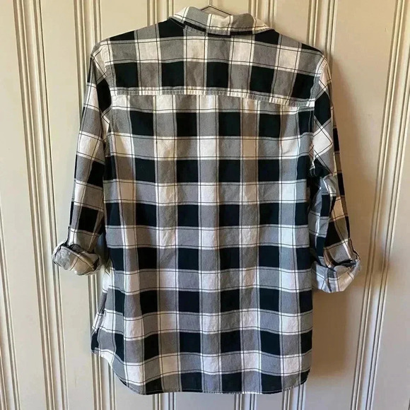 Foxcroft Size 14, 100% Cotton Button Down Roll Tab Sleeve Black & White Checked - Picture 3 of 14